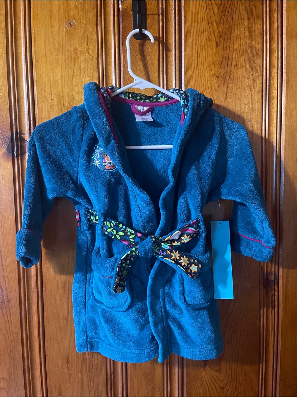 Disney Kids Plush Encanto Hooded Bathrobe - Teal with Floral Trim